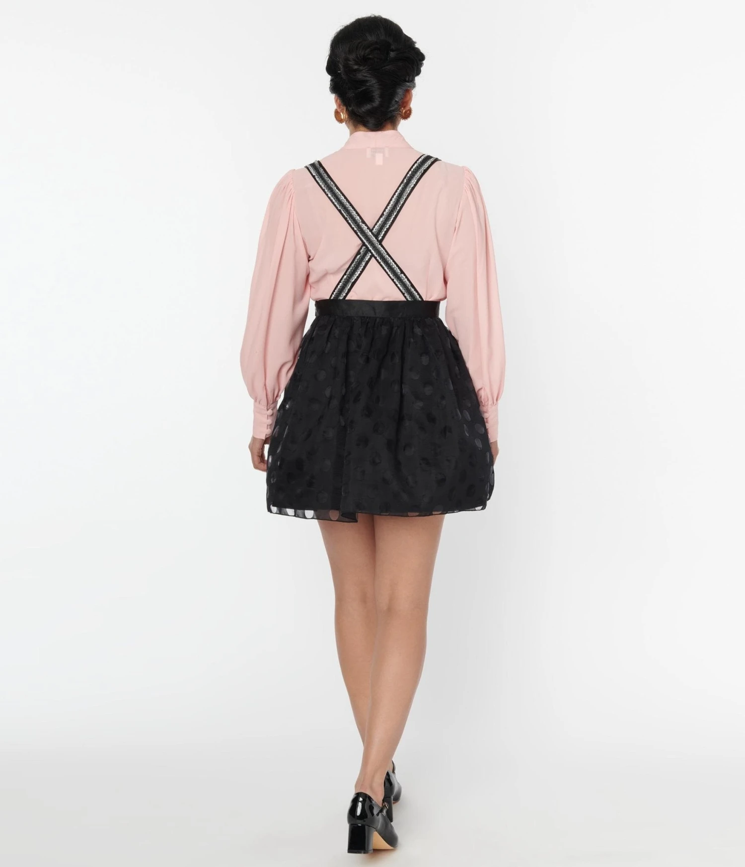 Unique Vintage Black Polka Dot Tulle Suspender Mini Skirt 2 Unique Vintage Black Polka Dot Tulle Suspender Mini Skirt - Image 2