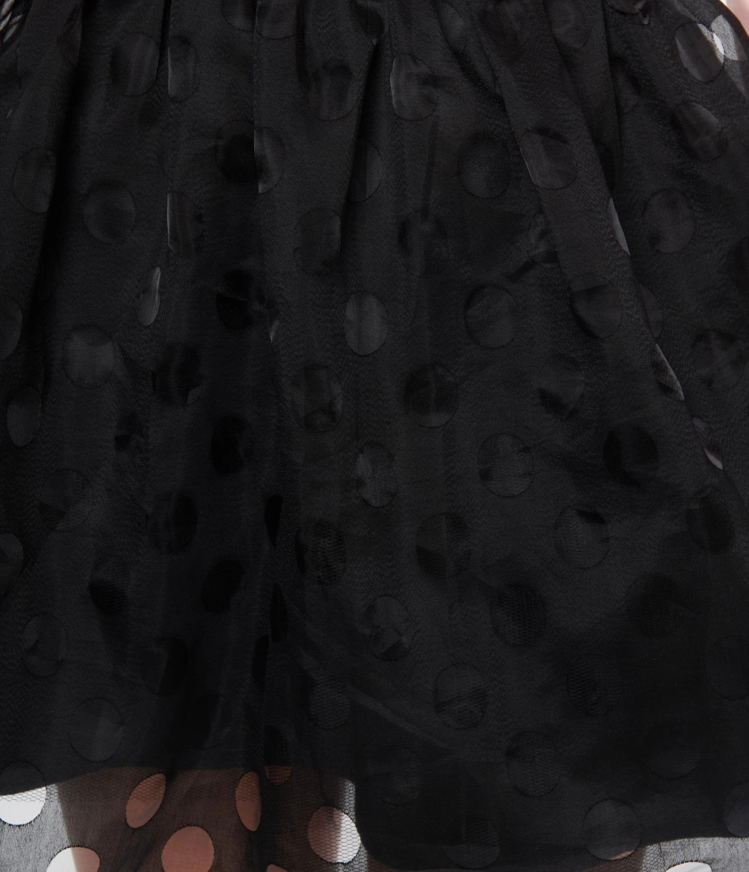 Unique Vintage Black Polka Dot Tulle Suspender Mini Skirt 3 Unique Vintage Black Polka Dot Tulle Suspender Mini Skirt - Image 3