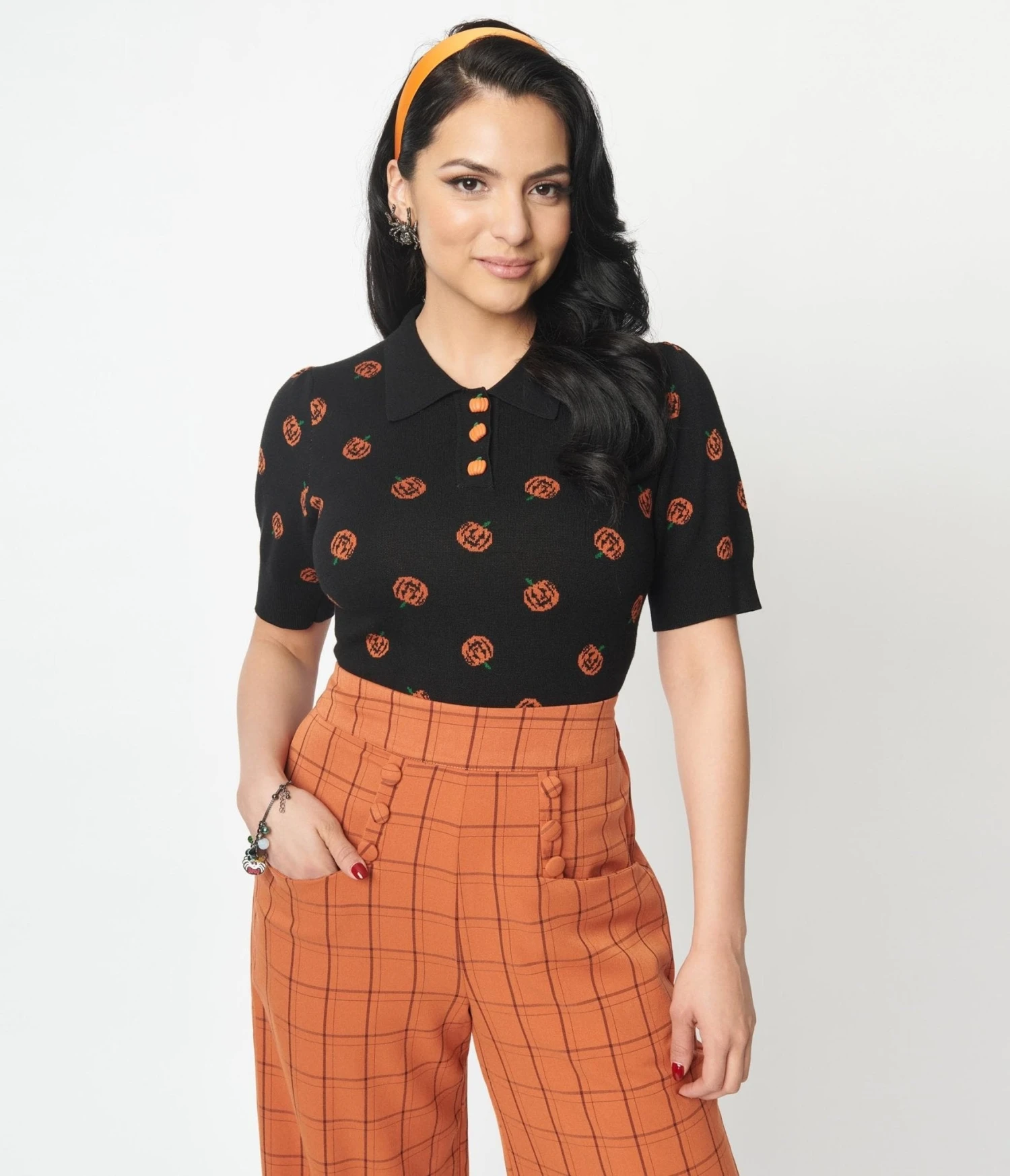 Unique Vintage Black Pumpkin Dot Prim & Pretty Sweater 4 Unique Vintage Black Pumpkin Dot Prim & Pretty Sweater - Image 4