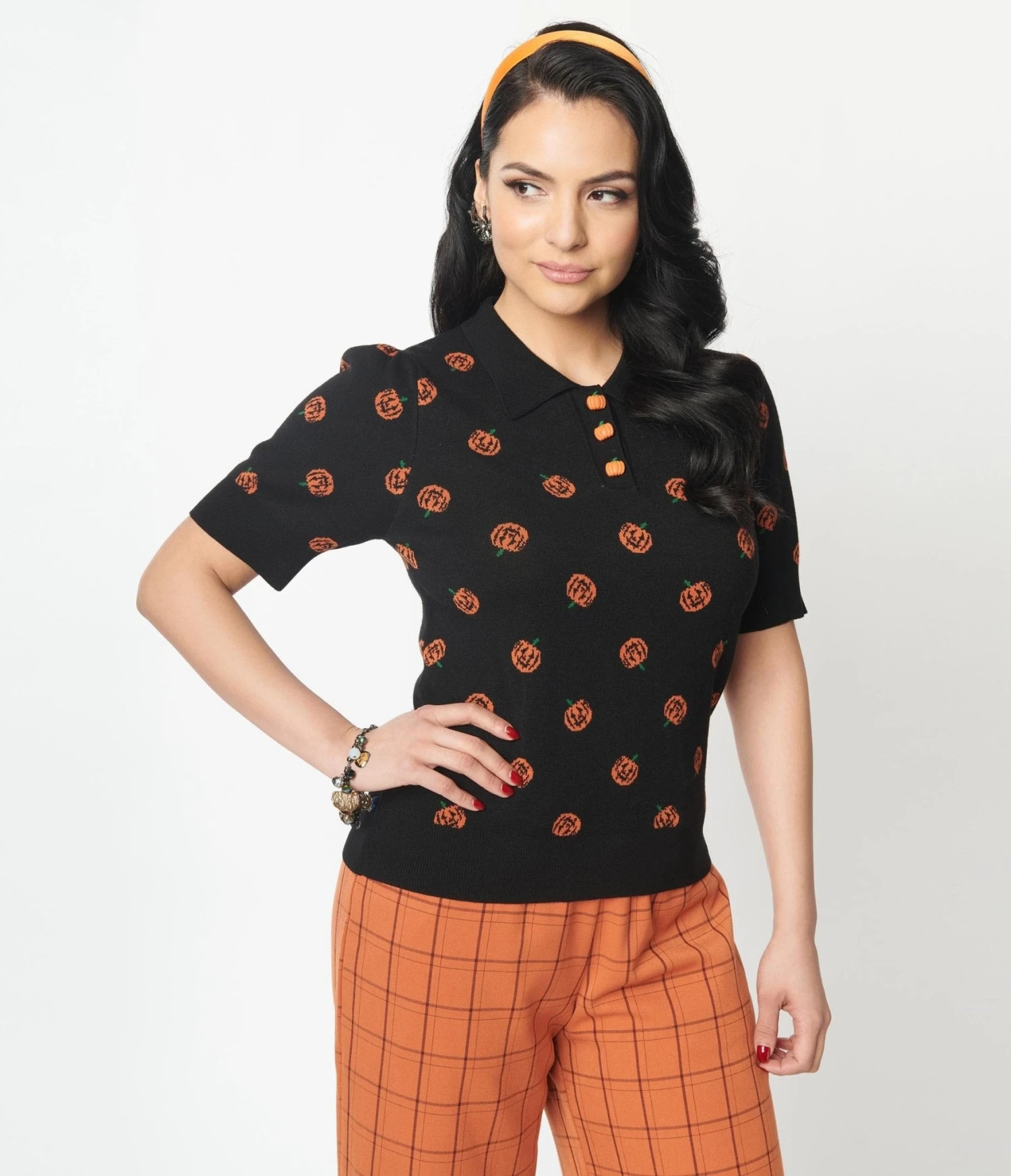 Unique Vintage Black Pumpkin Dot Prim & Pretty Sweater 5 Unique Vintage Black Pumpkin Dot Prim & Pretty Sweater - Image 5