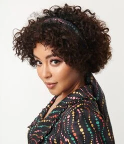 Unique Vintage Black & Rainbow Dots Print Long Hair Scarf -New Dress Store unique vintage black rainbow dots print long hair scarf 498302