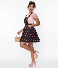 Unique Vintage Black & Red Hearts Brionne Pinafore Skirt -New Dress Store unique vintage black red hearts brionne pinafore skirt 216483