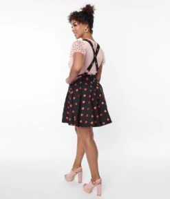 Unique Vintage Black & Red Hearts Brionne Pinafore Skirt -New Dress Store unique vintage black red hearts brionne pinafore skirt 747753
