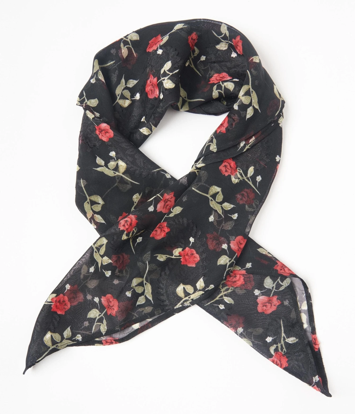 Unique Vintage Black & Red Roses Hair Scarf 1 Unique Vintage Black & Red Roses Hair Scarf