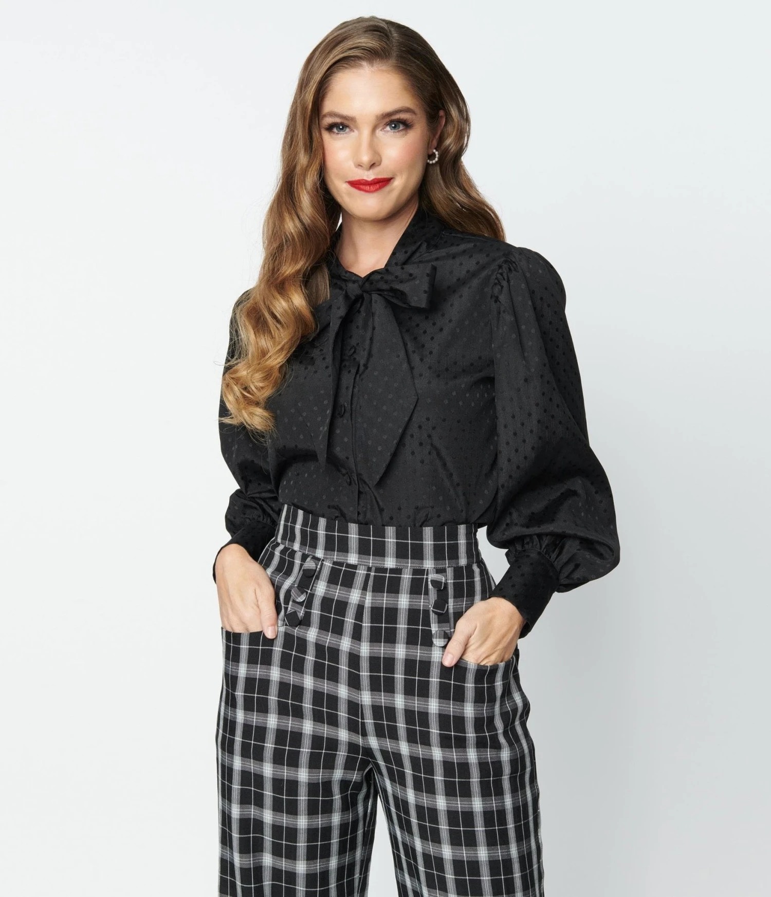 Unique Vintage Black Satin Polka Dot Gwen Blouse 4 Unique Vintage Black Satin Polka Dot Gwen Blouse - Image 4