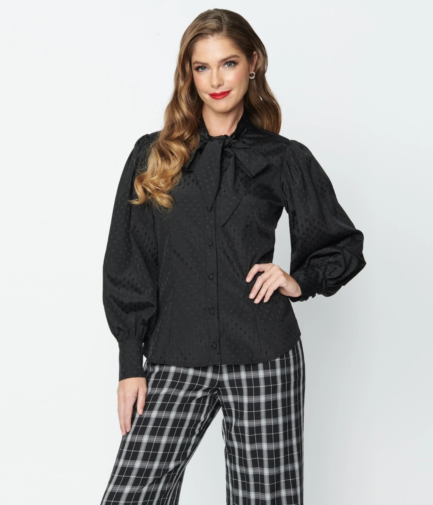 Unique Vintage Black Satin Polka Dot Gwen Blouse 5 Unique Vintage Black Satin Polka Dot Gwen Blouse - Image 5