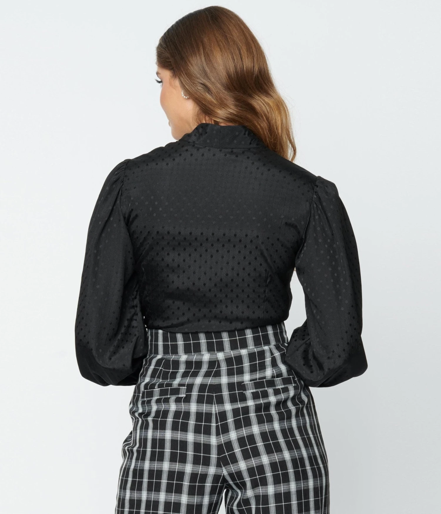Unique Vintage Black Satin Polka Dot Gwen Blouse 3 Unique Vintage Black Satin Polka Dot Gwen Blouse - Image 3