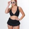 Unique Vintage Black Smocked Ruffle Swim Bottom