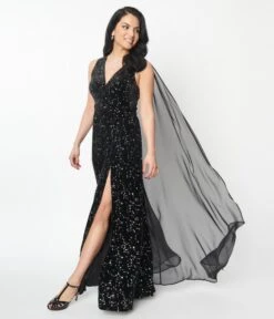 Unique Vintage Black Velvet Constellation Cape Gown -New Dress Store unique vintage black velvet constellation cape gown 748137