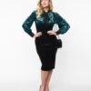 Unique Vintage Black Velvet Fontaine Suspender Pencil Skirt