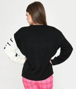 Unique Vintage Black & White Cat Long Sleeve Sweater -New Dress Store unique vintage black white cat long sleeve sweater 807346