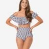 Unique Vintage Black & White Gingham High Waist Louise Swim Bottoms