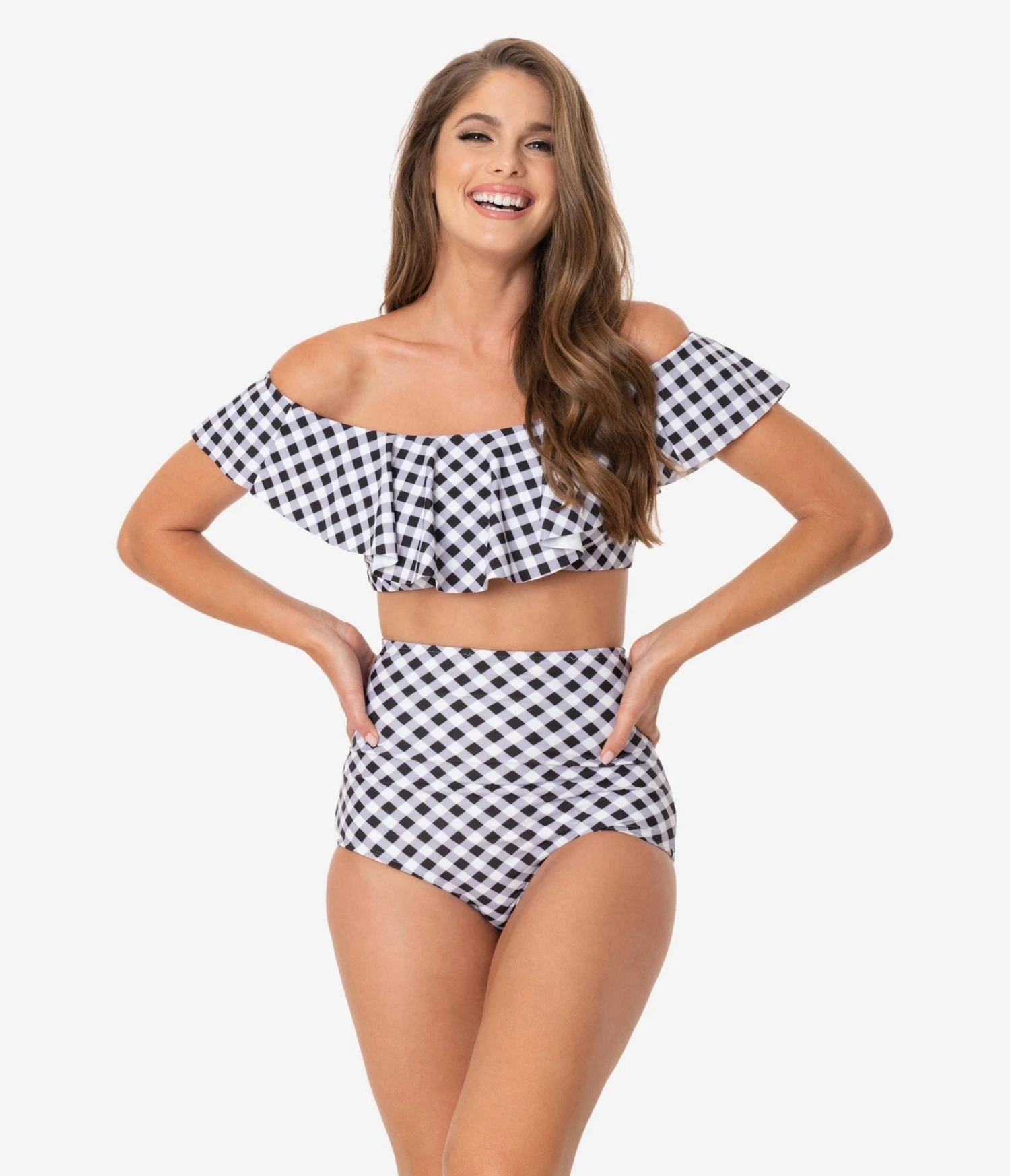 Unique Vintage Black & White Gingham High Waist Louise Swim Bottoms 1 Unique Vintage Black & White Gingham High Waist Louise Swim Bottoms