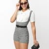 Unique Vintage Black & White Gingham Suspender Shorts