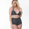 Unique Vintage Black & White Polka Dot Halter Swim Top