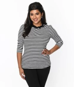 Unique Vintage Black & White Stripe Three Quarter Sleeve Sweetie Knit Top 6 Unique Vintage Black & White Stripe Three Quarter Sleeve Sweetie Knit Top -New Dress Store unique vintage black white stripe three quarter sleeve sweetie knit top 782849