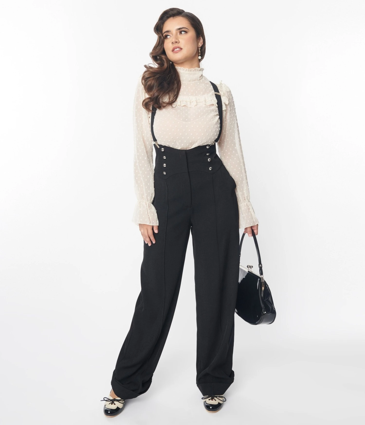 Unique Vintage Black Wide Leg Suspender Pants 3 Unique Vintage Black Wide Leg Suspender Pants - Image 3
