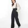 Unique Vintage Black Wide Leg Suspender Pants