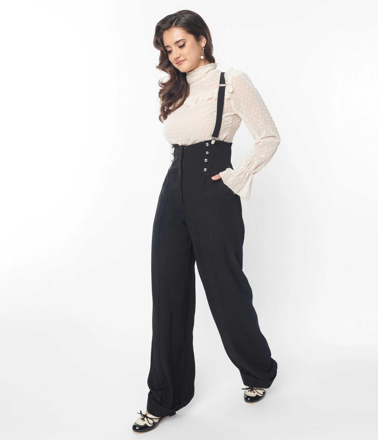 Unique Vintage Black Wide Leg Suspender Pants 1 Unique Vintage Black Wide Leg Suspender Pants