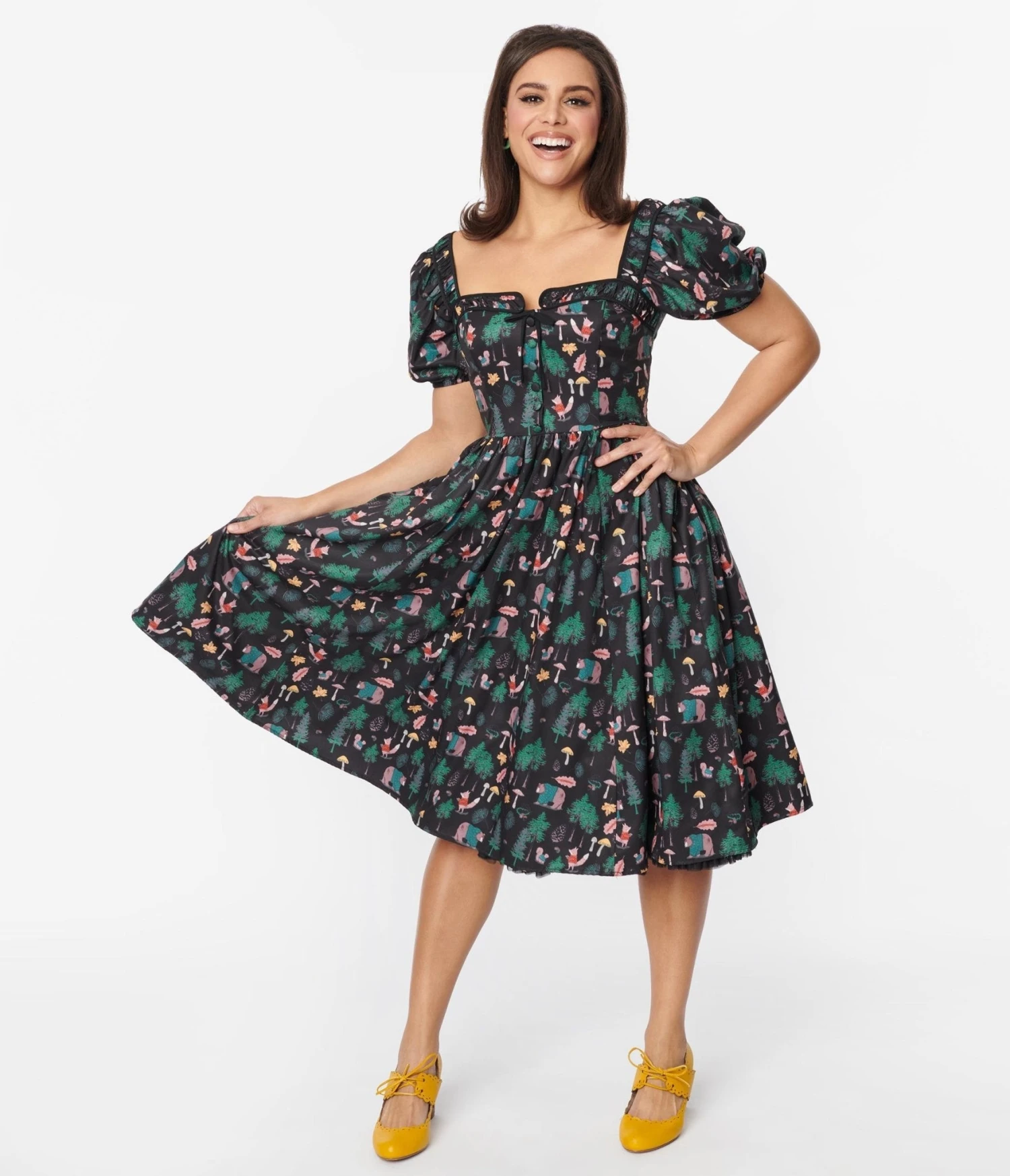 Unique Vintage Black Woodland Creature Button Front Dress 4 Unique Vintage Black Woodland Creature Button Front Dress - Image 4