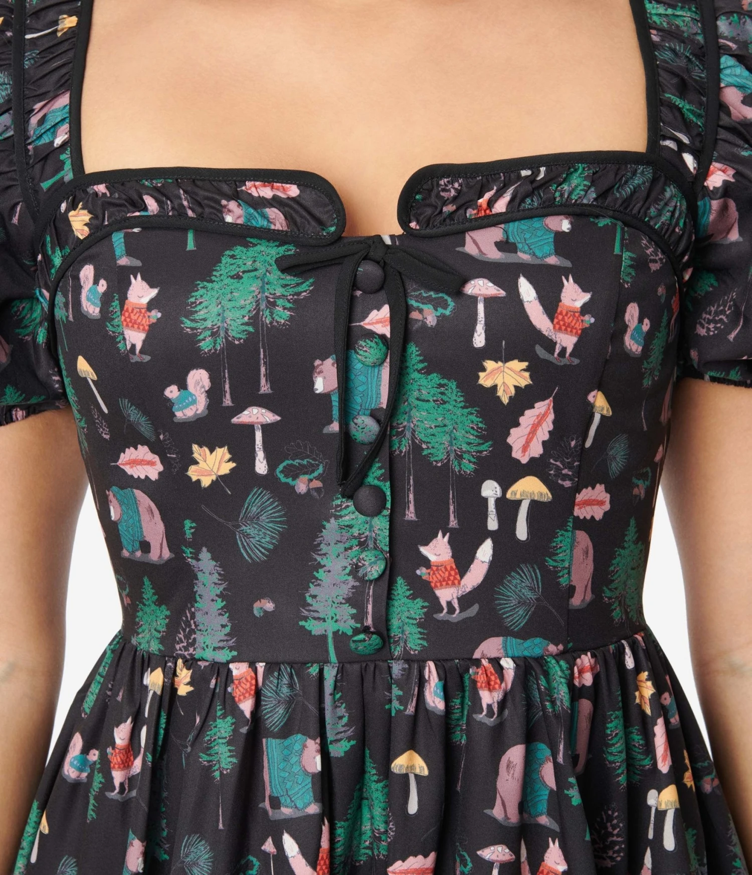 Unique Vintage Black Woodland Creature Button Front Dress 2 Unique Vintage Black Woodland Creature Button Front Dress - Image 2