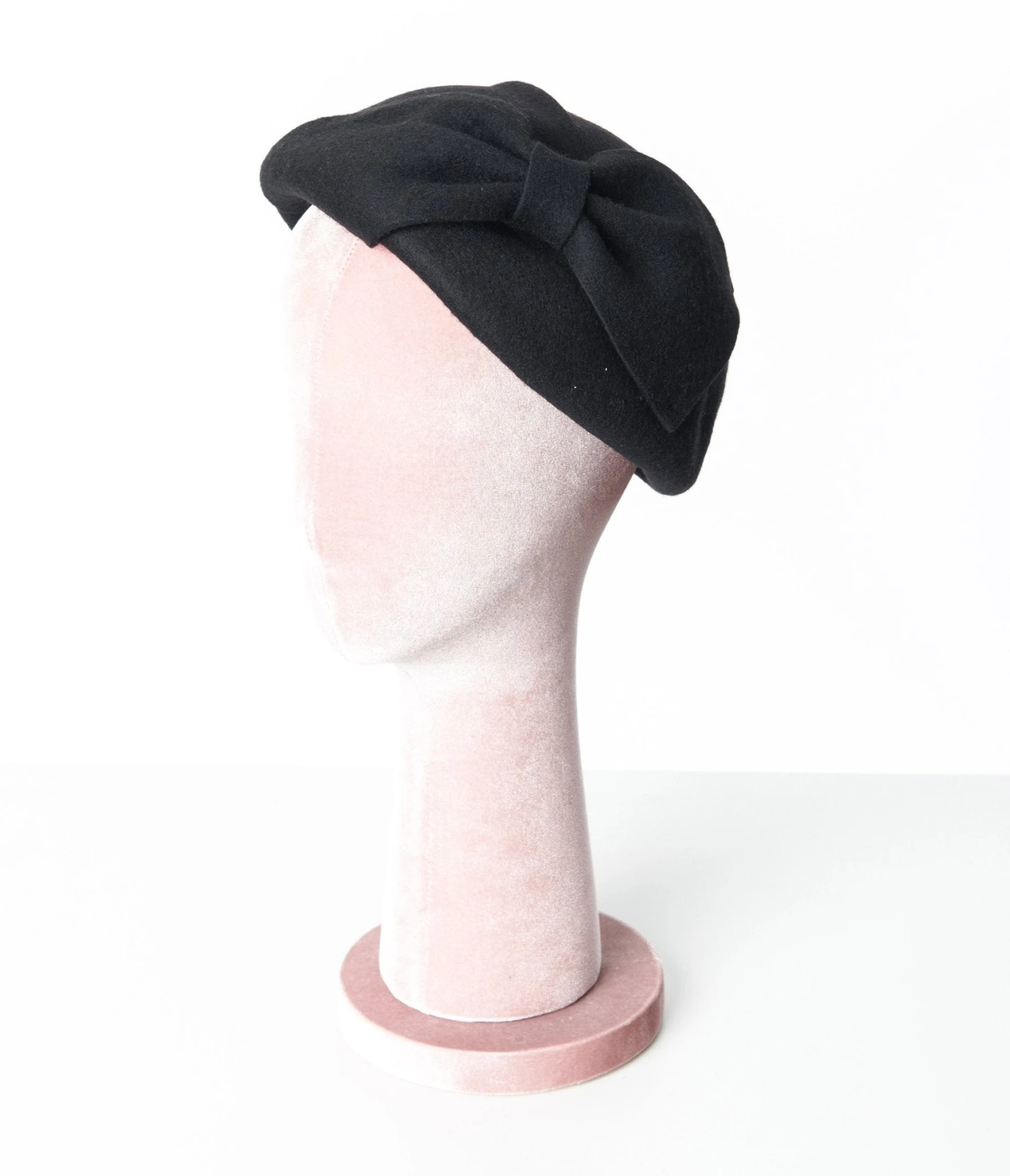 Unique Vintage Black Wool Felt Bow Beret 1 Unique Vintage Black Wool Felt Bow Beret