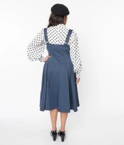 Unique Vintage Blue Denim Button Suspender Swing Skirt 5 Unique Vintage Blue Denim Button Suspender Swing Skirt -New Dress Store unique vintage blue denim button suspender swing skirt 181833