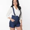 Unique Vintage Blue Denim Pinafore Shorts