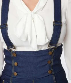 Unique Vintage Blue Denim Pinafore Shorts -New Dress Store unique vintage blue denim pinafore shorts 490933