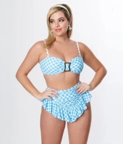 Unique Vintage Blue Gingham Ruffle High Waist Swim Bottom 9 Unique Vintage Blue Gingham Ruffle High Waist Swim Bottom -New Dress Store unique vintage blue gingham ruffle high waist swim bottom 395912