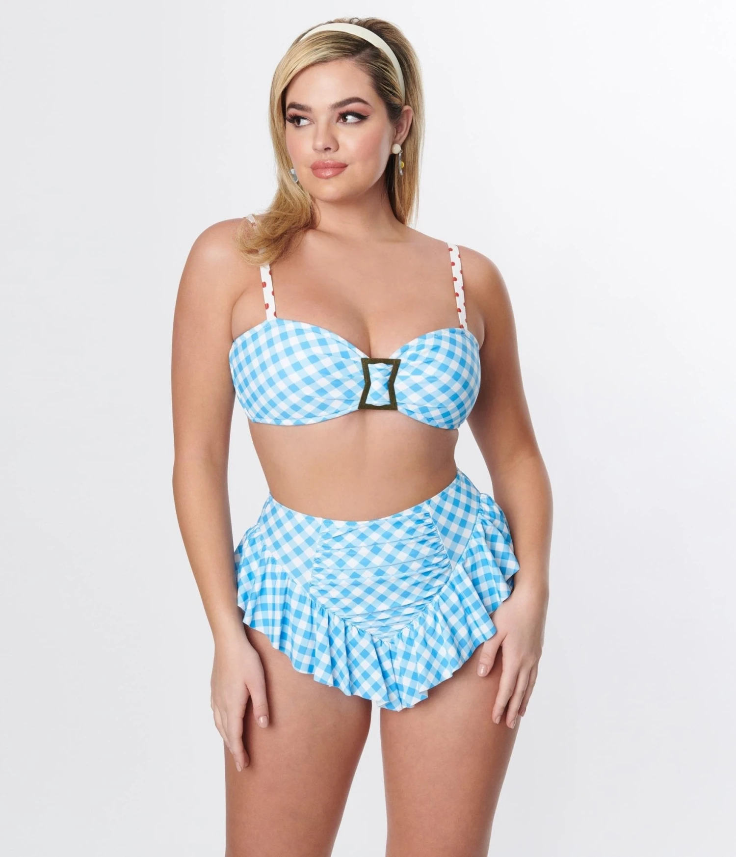 Unique Vintage Blue Gingham Ruffle High Waist Swim Bottom 5 Unique Vintage Blue Gingham Ruffle High Waist Swim Bottom - Image 5