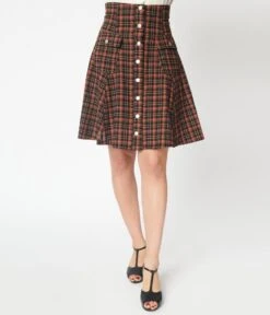 Unique Vintage Brown Plaid Suspender Flare Skirt -New Dress Store unique vintage brown plaid suspender flare skirt 703233