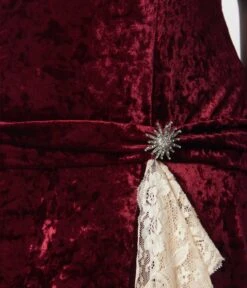 Unique Vintage Burgundy Crushed Velvet & Ivory Lace Flapper Dress -New Dress Store unique vintage burgundy crushed velvet ivory lace flapper dress 235695