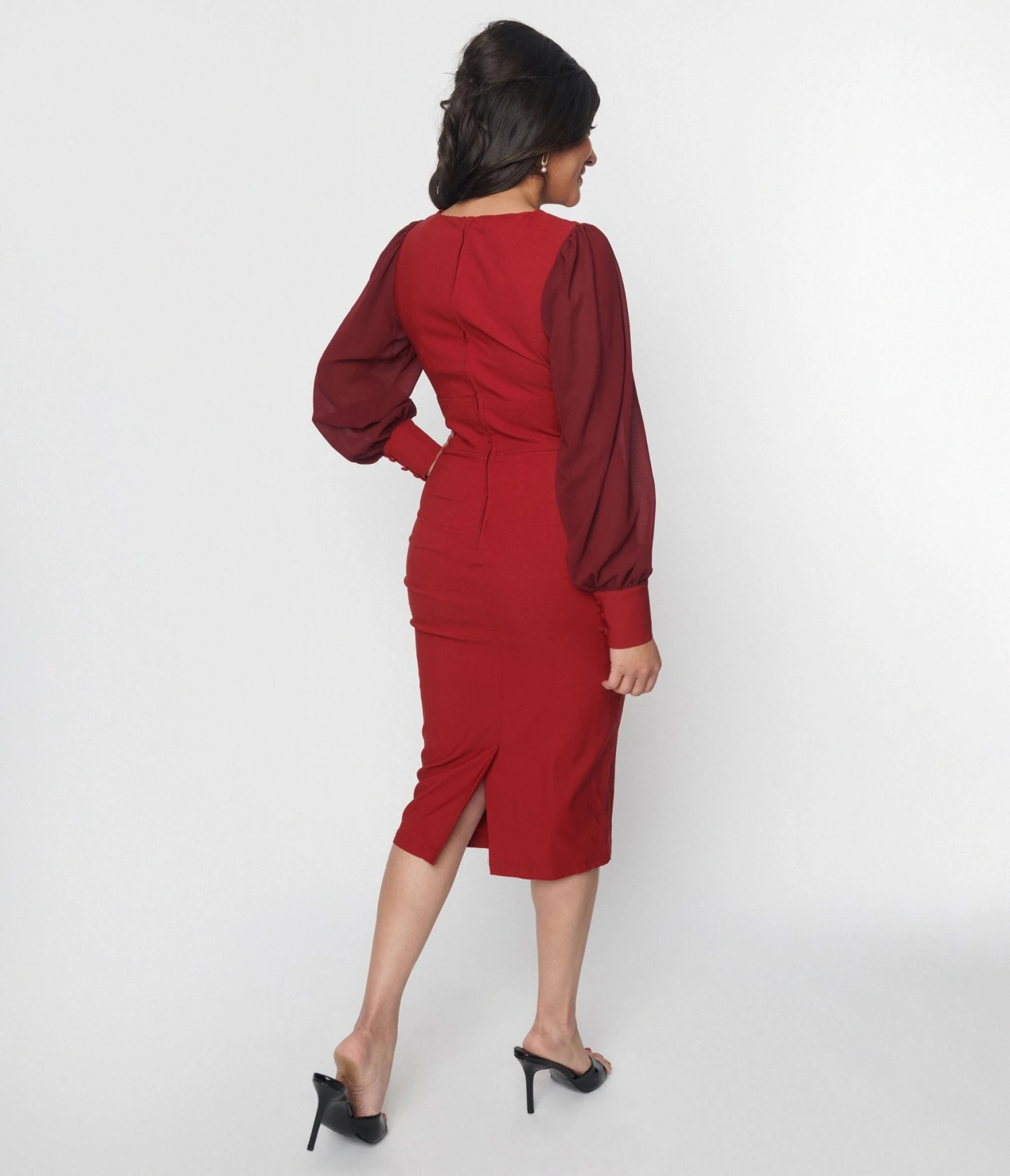 Unique Vintage Burgundy Delores Wiggle Dress 2 Unique Vintage Burgundy Delores Wiggle Dress - Image 2