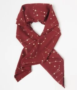 Unique Vintage Burgundy & Gold Constellation Hair Scarf