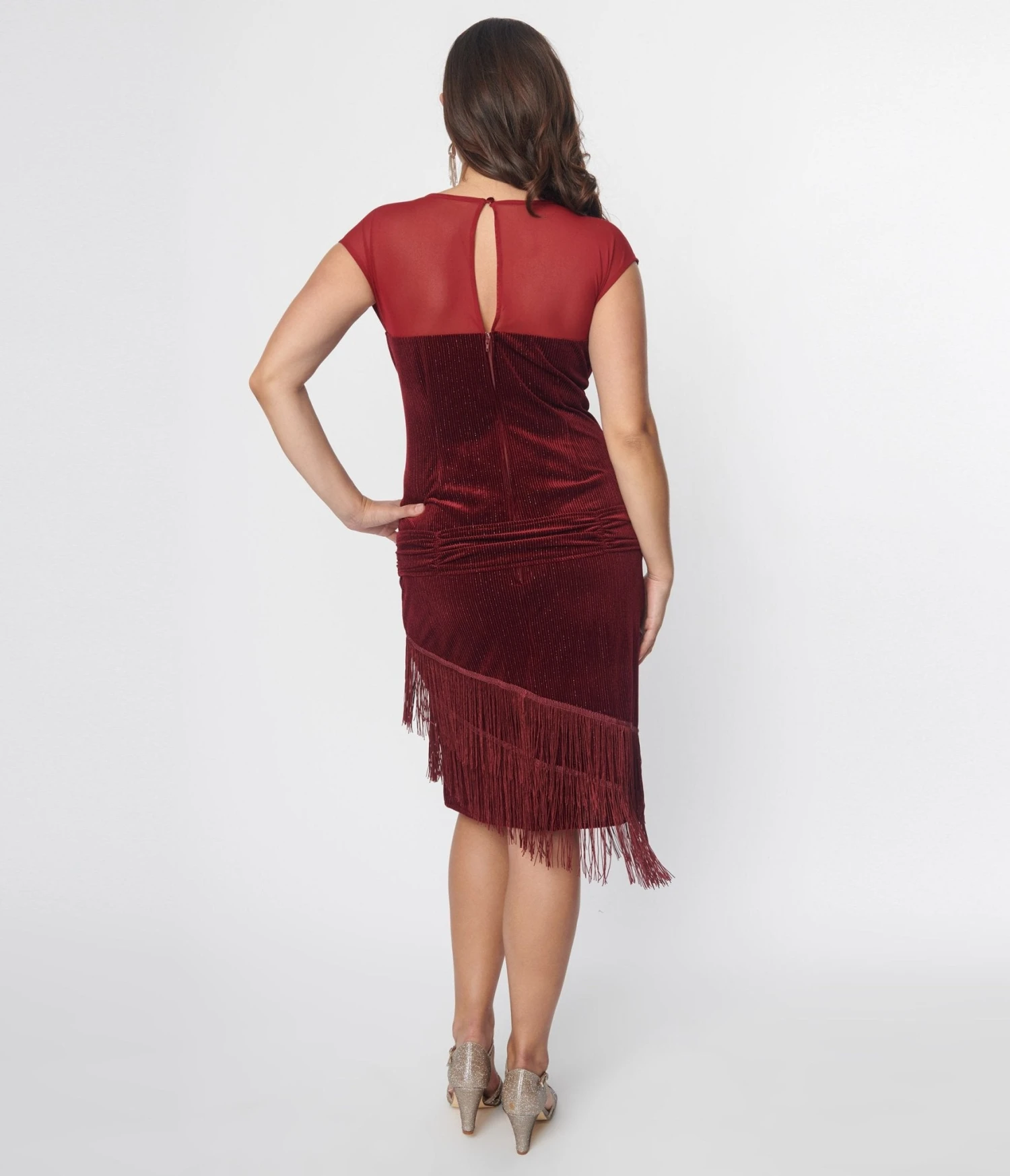 Unique Vintage Burgundy Velvet Fringe Flapper Dress 3 Unique Vintage Burgundy Velvet Fringe Flapper Dress - Image 3
