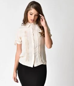 Unique Vintage Cream Short Sleeve Colvin Blouse 8 Unique Vintage Cream Short Sleeve Colvin Blouse -New Dress Store unique vintage cream short sleeve colvin blouse 857886