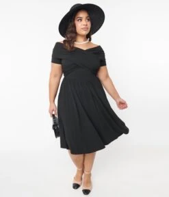 Unique Vintage Curve Black Shirred Swing Dress 8 Unique Vintage Curve Black Shirred Swing Dress -New Dress Store unique vintage curve black shirred swing dress 944831