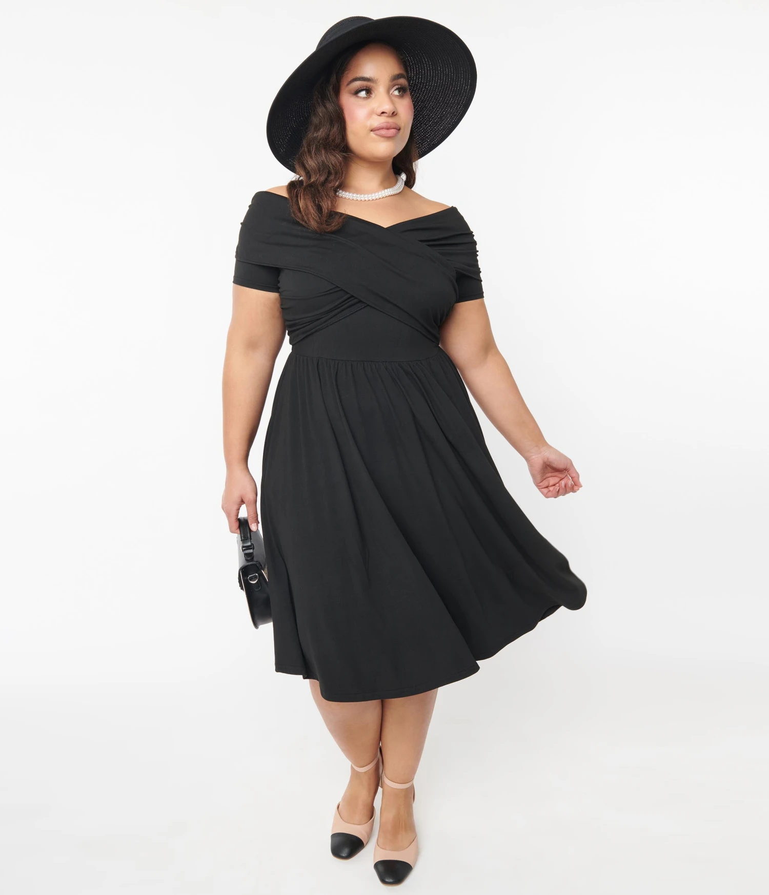 Unique Vintage Curve Black Shirred Swing Dress 3 Unique Vintage Curve Black Shirred Swing Dress - Image 3