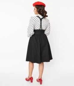 Unique Vintage Dark Denim Black High Waist Suspender Swing Skirt -New Dress Store unique vintage dark denim black high waist suspender swing skirt 332857