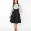Unique Vintage Dark Denim Black High Waist Suspender Swing Skirt