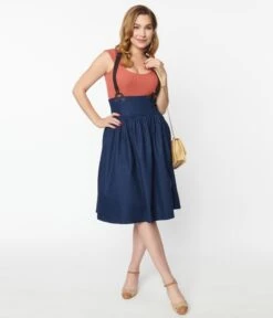 Unique Vintage Dark Denim Blue High Waist Suspender Swing Skirt 7 Unique Vintage Dark Denim Blue High Waist Suspender Swing Skirt -New Dress Store unique vintage dark denim blue high waist suspender swing skirt 658925