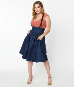 Unique Vintage Dark Denim Blue High Waist Suspender Swing Skirt 8 Unique Vintage Dark Denim Blue High Waist Suspender Swing Skirt -New Dress Store unique vintage dark denim blue high waist suspender swing skirt 902531