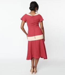 Unique Vintage Dark Rose & Ivory Wilshire Flapper Day Dress -New Dress Store unique vintage dark rose ivory wilshire flapper day dress 247716