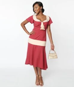 Unique Vintage Dark Rose & Ivory Wilshire Flapper Day Dress -New Dress Store unique vintage dark rose ivory wilshire flapper day dress 337033