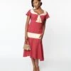 Unique Vintage Dark Rose & Ivory Wilshire Flapper Day Dress