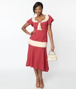 Unique Vintage Dark Rose & Ivory Wilshire Flapper Day Dress -New Dress Store unique vintage dark rose ivory wilshire flapper day dress 648030