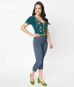 Unique Vintage Denim Mushroom & Daisy Embroidered Rachelle Capri Pants 10 Unique Vintage Denim Mushroom & Daisy Embroidered Rachelle Capri Pants -New Dress Store unique vintage denim mushroom daisy embroidered rachelle capri pants 342972