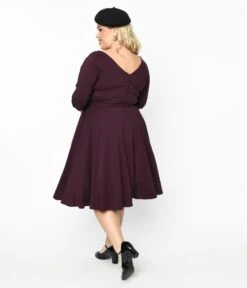 Unique Vintage Eggplant Faux Bow Devon Swing Dress -New Dress Store unique vintage eggplant faux bow devon swing dress 102406