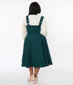 Unique Vintage Emerald & Black Gingham Button Suspender Swing Skirt -New Dress Store unique vintage emerald black gingham button suspender swing skirt 280844